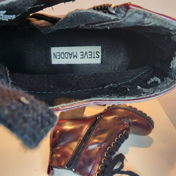 Steve Madden Size 7.5 Andie Lace Up Combat Heeled Ankle Boots Booties Burgundy - Picture 4 of 6